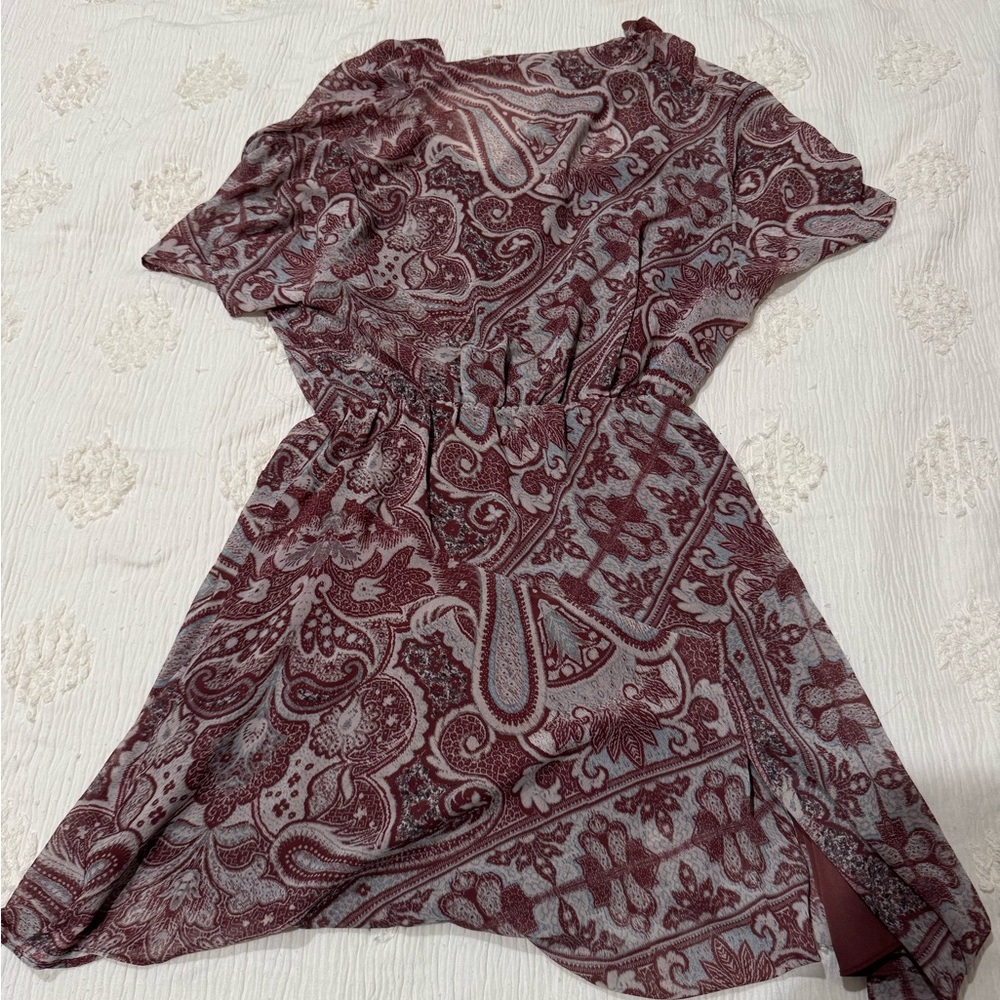 All Saints Giulia Dress Burgundy and Gray Asymmetrical